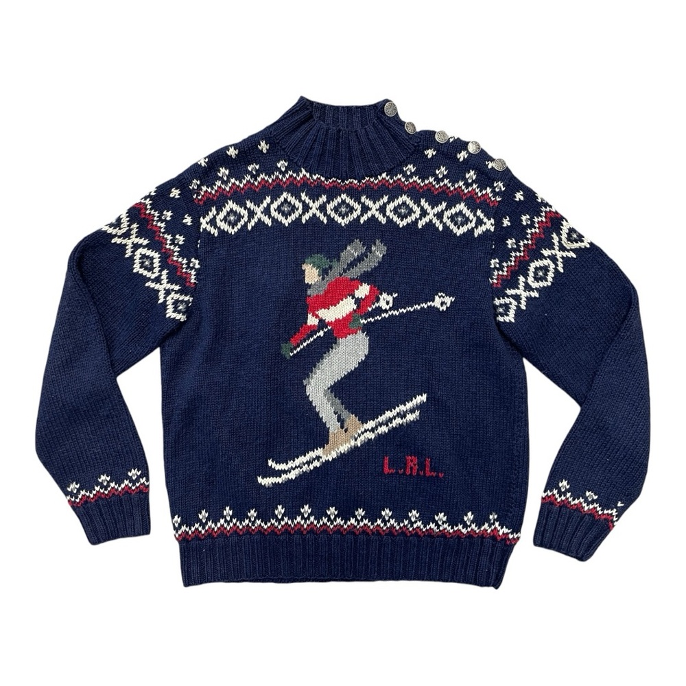 L.R.L. Navy Ski Sweater with Red and White Accents